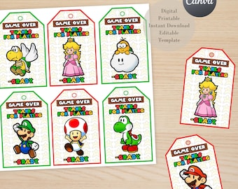 Super Mario Thank You Tags, Printable Party Favors, Editable Template (Digital)