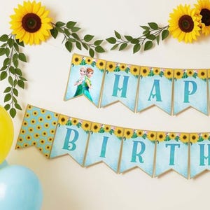 Banner di compleanno Frozen Fever, Elsa e Anna (download digitale)