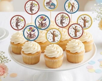 Curious George Cupcake Toppers, Party Printables (Instant Download)
