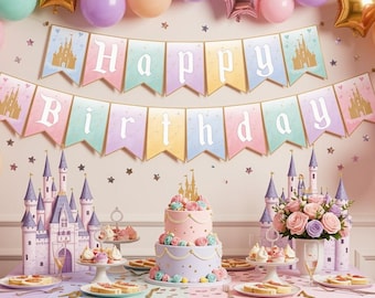 Princess Castle Birthday Banner, Disneyland Theme (Digital Download)