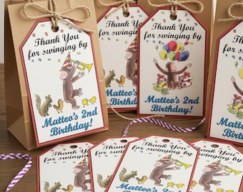Curious George Thank You Tags, Instant Download, Editable Template (Digital File)