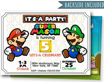 Super Mario Invitation, Mario Birthday Invitation, Super Mario Party, Super Mario Birthday Party, Personalized, Mario and Luigi, Printables