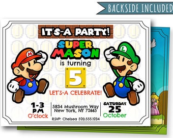 Personalized Super Mario Birthday Invitation, Mario & Luigi (Printable)