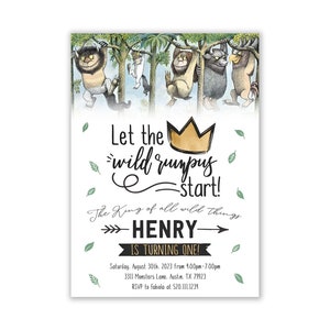 Where The Wild Things Are Invitations, Wild One Invitation, Where The Wild Things Are Party, Gold Crown, Printables, Personalized, Digital