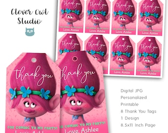 Trolls Thank You Tags, Trolls Tags, Trolls Party, Trolls Poppy Tags, Trolls Movie Tags, Thank You Tags, Printables, Personalized, Digital