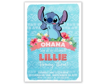 Faire-part d'anniversaire Lilo et Stitch, thème fête Lilo (numérique)