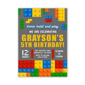 Building Blocks Invitation, Blocks Birthday Party, Builders, Building Blocks Invite, Build It Bricks, Digital Invitation, PRINTABLE, Any Age