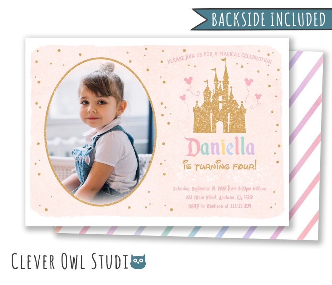 Magical Birthday Party Invitation, Disneyland Girl Invitation, Pastel