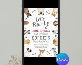 Dogs Birthday Invitation, Puppy Party (Digital, Printable)