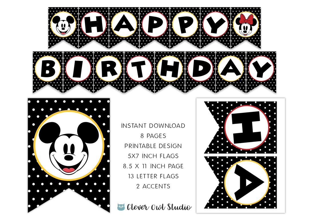 Mickey Mouse and Minnie Mouse Birthday Banner, Mickey Minnie Birthday ...