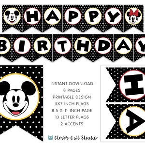 Mickey Mouse and Minnie Mouse Birthday Banner, Mickey Minnie Birthday Banner, Minnie & Mickey Party, Printables, Digital, Instant Download