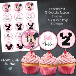 Minnie Mouse Twodles Cupcake Toppers, Minnie Mouse Tags, Minnie Mouse Party, Minnie Mouse Favors, 2nd Birthday, Personalized, Digital, DIY