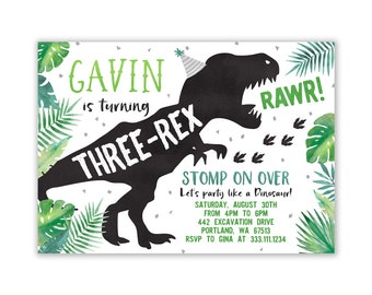 Dinosaur Birthday Invitation, Three-Rex Birthday Invitation, T-Rex Invitation, Dinosaur Invites, Dinosaur, Digital Download, Invites, Party