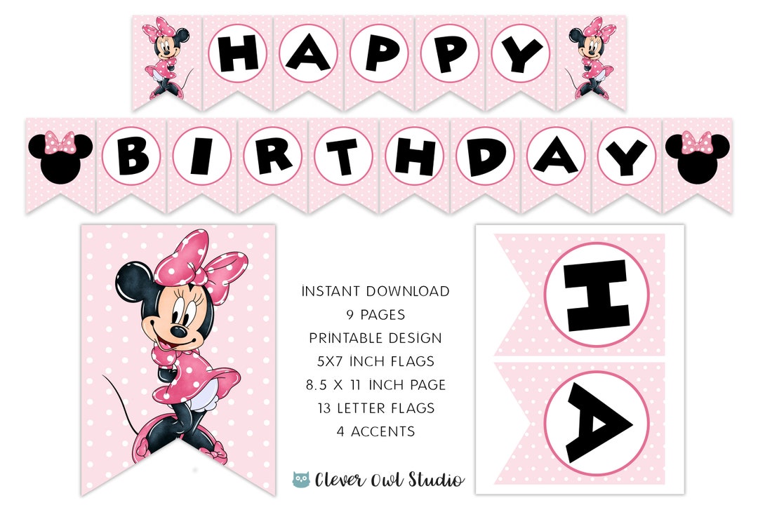 Minnie Mouse Birthday Banner, Minnie Mouse Banner, Minnie Mouse Party ...