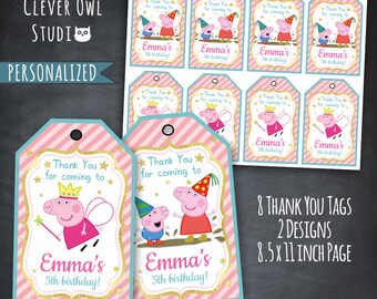 Peppa Pig Birthday Party Printable Thank You Tags for Favor - Etsy