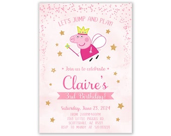 Peppa Pig Invitation, Peppa Pig Birthday Invitation, Peppa Pig Fairy Invitation, Peppa Pig Party, Pink, Personalized, Printables, Digital