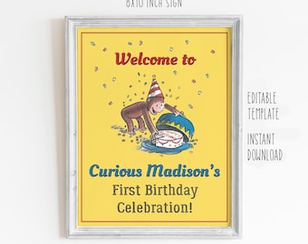 Curious George Birthday Sign, Welcome Party Poster (Digital)