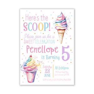 Ice Cream Invitation, Ice Cream Social, Ice Cream Party, Ice Cream Birthday Invite, Ice Cream Girl, Ice Cream Watercolor, Printable, Digital