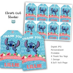 Étiquettes de remerciement Lilo et Stitch, étiquettes de point, fête Lilo et Stitch, étiquettes de faveurs de point, étiquettes de remerciement, imprimables, personnalisé, numérique
