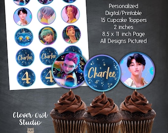 Kpop Hunter Boys Cupcake Toppers, Saja Birthday Party (Digital)