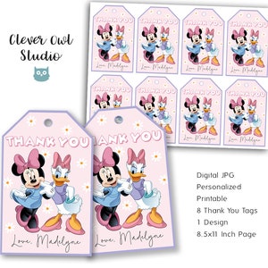 Minnie Maus und Daisy Duck Danke Tags, Minnie Daisy Tag, Minnie Maus Party, Minnie Maus Geburtstag, Favor Tag, Daisy Duck, personalisiert