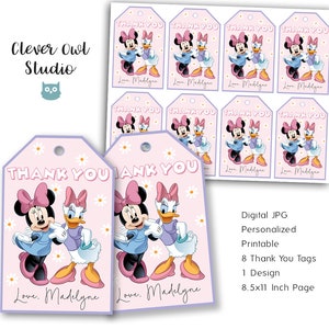 Minnie Mouse and Daisy Duck Thank You Tags, Minnie Daisy Tag, Minnie Mouse Party, Minnie Mouse Birthday, Favor Tag, Daisy Duck, Personalized