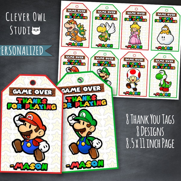 Super Mario Thank You Tags, Super Mario Tags, Super Mario Party, Super Mario Birthday, Favor Tags, Digital, Printables, Personalized