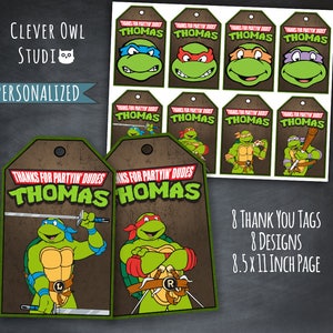 TMNT Thank You Tags, TMNT Tags, Teenage Mutant Ninja Turtles Tags, TMNT Party, Ninja Turtles Tags, Favor Tags, Printables, Personalized