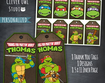 TMNT Thank You Tags, TMNT Tags, Teenage Mutant Ninja Turtles Tags, TMNT Party, Ninja Turtles Tags, Favor Tags, Printables, Personalized