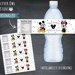 Mickey Mouse Bottle Labels, Minnie Bottle Labels, Mickey and Minnie Birthday, Mickey Labels, Mickey Mouse Party, Personalized, Digital
