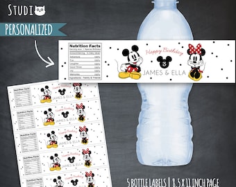 Mickey and Minnie Birthday Bottle Labels (Digital)