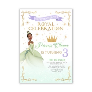Princess and The Frog Invitation, Princess Tiana Invitation, Tiana Party, Princess Tiana 1st Birthday, Royal Party, Digital E-vite, Invites