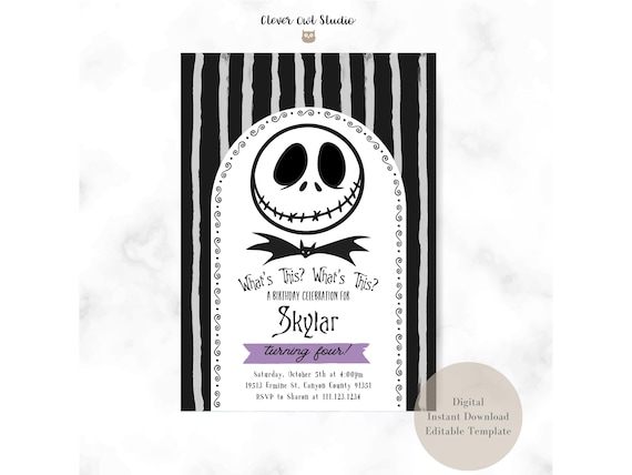 The Nightmare Before Christmas Invitation, Jack Skellington Party, Jack Sally Invites, Halloween Birthday Invitation, Digital Invites, Evite
