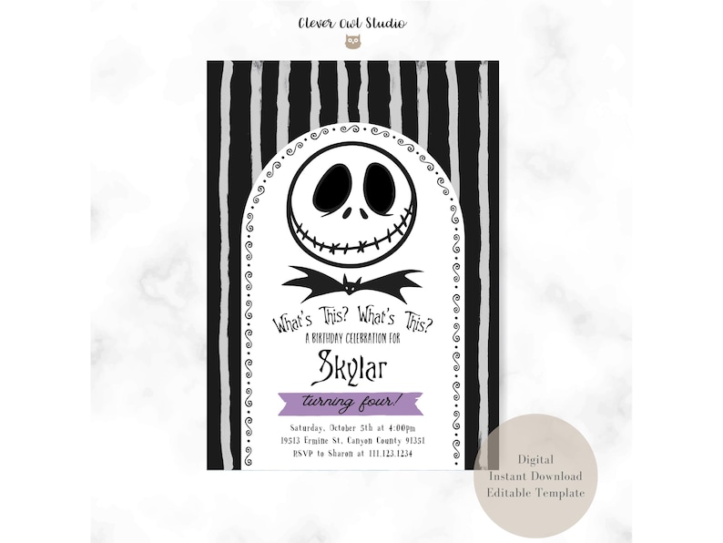 Jack Skellington Birthday Invitation, Nightmare Before Christmas Party (Digital Invites) image 1