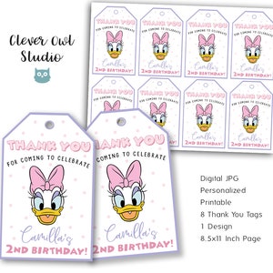 Etichette di ringraziamento di Paperina, Etichette di Paperina, Festa di Paperina, Compleanno di Paperina, Primo compleanno, Viola, Twodles, Personalizzato, Digitale