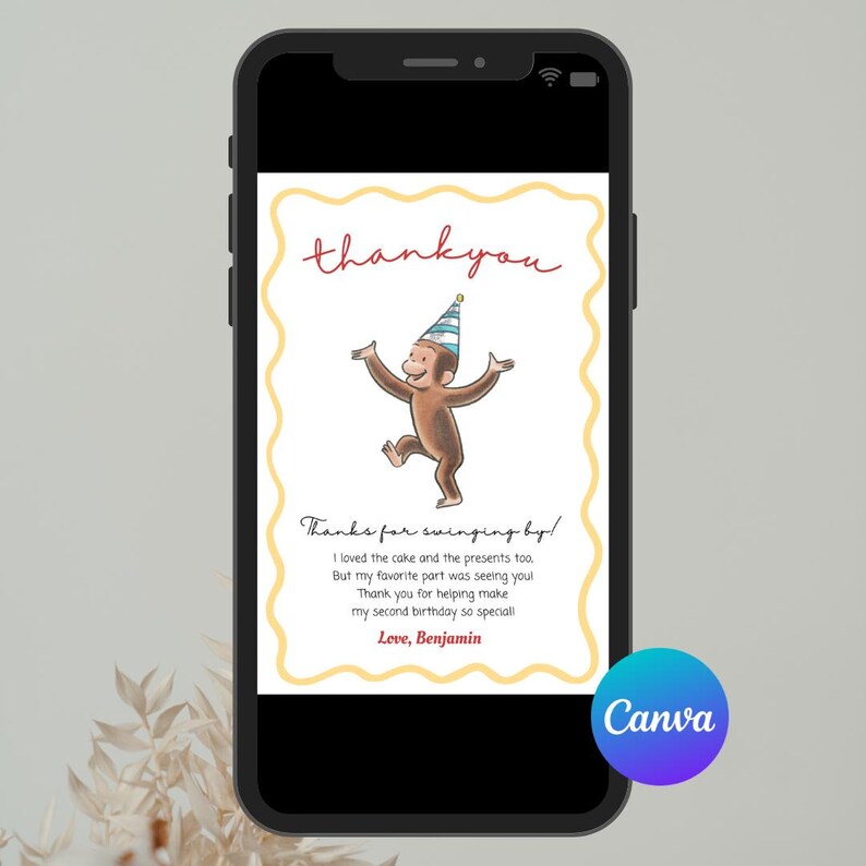 Thanks George Curious George Thank You Card, Editable Template (digital Download) - Etsy
