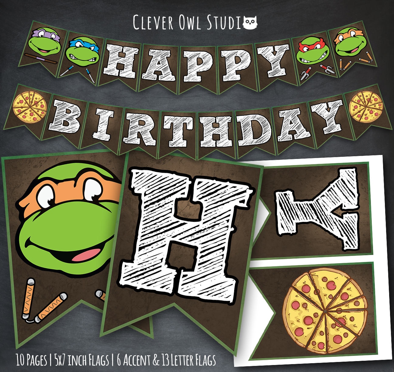 Boy's Teenage Mutant Ninja Turtles 4th Birthday Pizza Party T-Shirt - Royal  Blue - X Small