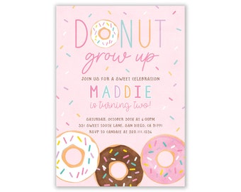 Donut Grow Up Invitation, Donut Invitation, Donut Party Invitation, Donuts Invites, Donut First Birthday, Sweet One, DIY, Digital, Printable