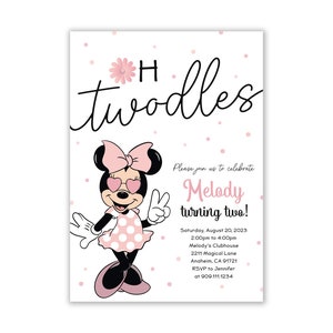 Minnie Mouse Invitation, Minnie Mouse Peace Sign, Minnie Mouse 2nd Birthday Invitation, Twodles, Invites, Personalized, Digital, Party