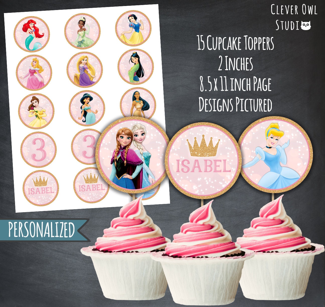 Princess Cupcake Toppers, Pink Gold Glitter (digital) - Etsy Canada