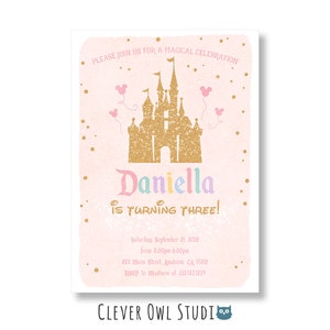 Magical Birthday Party Invitation, Disneyland Girl Invitation, Pastel Colors, WDW, Classic, DIY, Digital Download, Castle Invites, Party image 2