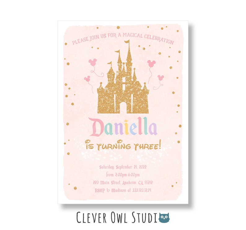 Magical Birthday Party Invitation, Disneyland Girl Invitation, Pastel Colors, WDW, Classic, DIY, Digital Download, Castle Invites, Party image 2