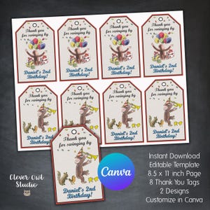 Curious George bedankkaartjes, direct downloaden, bewerkbare sjabloon (digitaal bestand) afbeelding 2