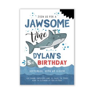Shark Birthday Invitation, Shark Party Invitation, Shark Party, Shark, Shark Invites, Jawsome, Pool Party Invites, Digital Download, Invite