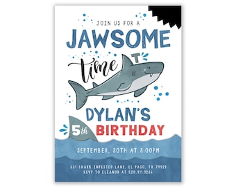 Shark Birthday Invitation, Shark Party Invitation, Shark Party, Shark, Shark Invites, Jawsome, Pool Party Invites, Digital Download, Invite