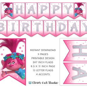 Trolls Poppy Banner, Trolls Birthday Party Banner, Trolls Party, Trolls Printables, Poppy Theme Banner, Trolls Poppy Sign, Instant Download