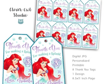 Little Mermaid Birthday Favor Tags, Party Printables (Digital)
