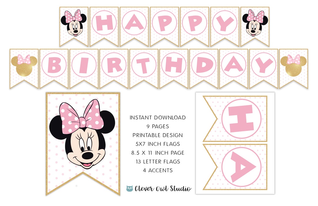 Minnie Mouse Birthday Banner, Pink Minnie Mouse Banner, Minnie Mouse Party, 1st, Printables ...