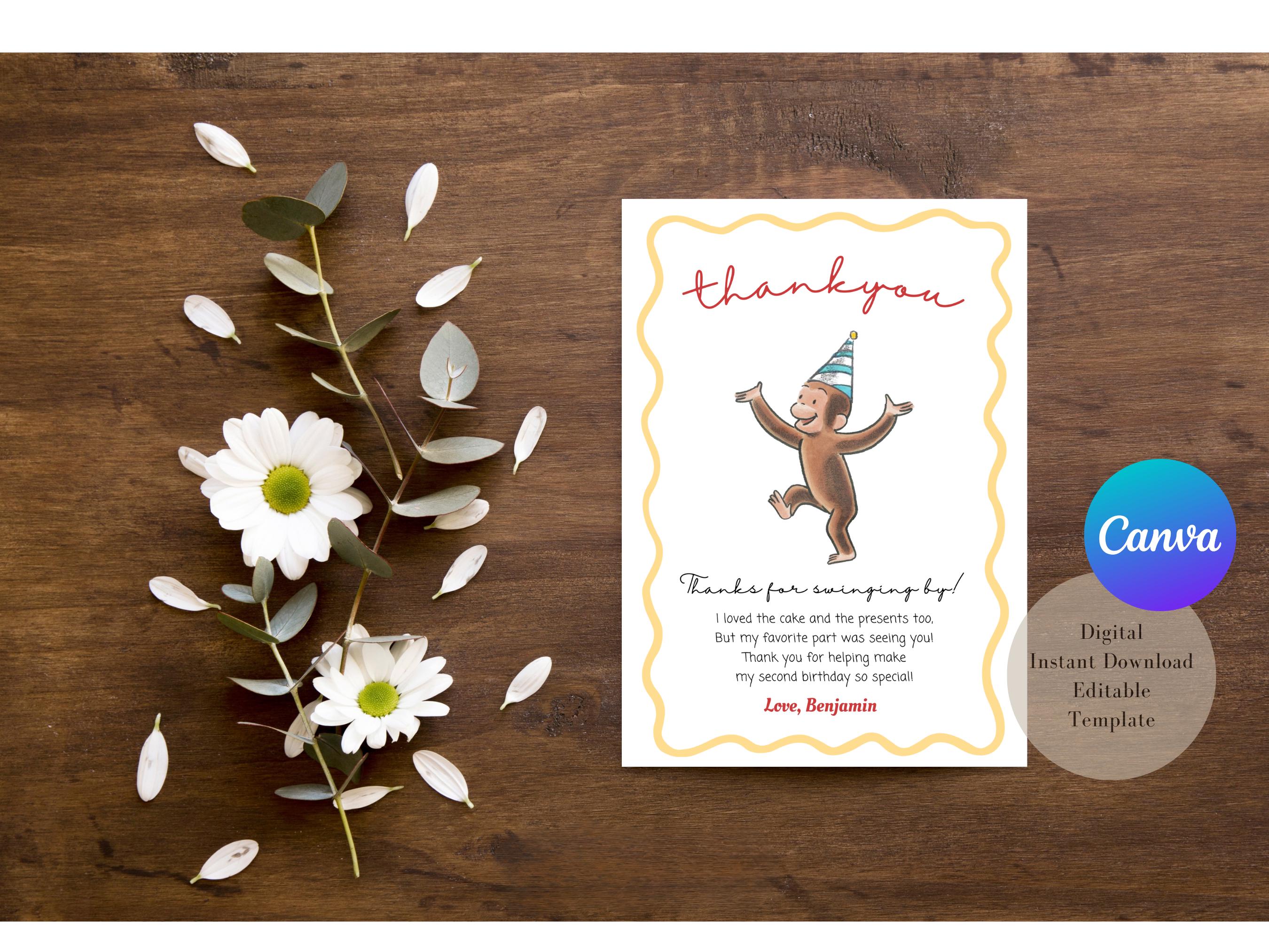 Thanks George Curious George Thank You Card, Editable Template (digital Download) - Etsy