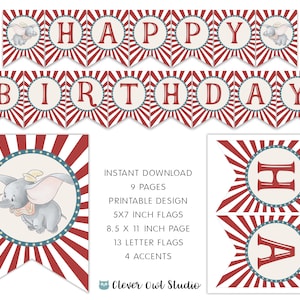 Dumbo Birthday Banner, Circus Dumbo Banner, Circus Dumbo Party, Dumbo Printables, Elephant Circus Banner, Digital, Instant Download, DIY